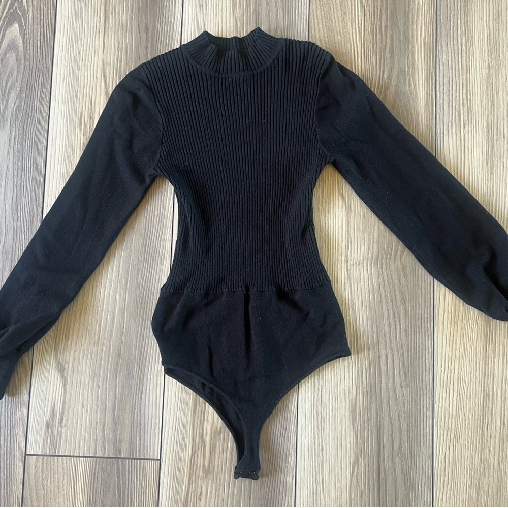 Promesa Black Ribbed Long Sleeve Bodysuit